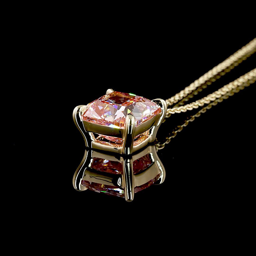 3.56 CT Cushion Brilliant Lab Diamond Solitaire Necklace Pendant (Fancy Vivid Pink Color and VS1 Clarity)