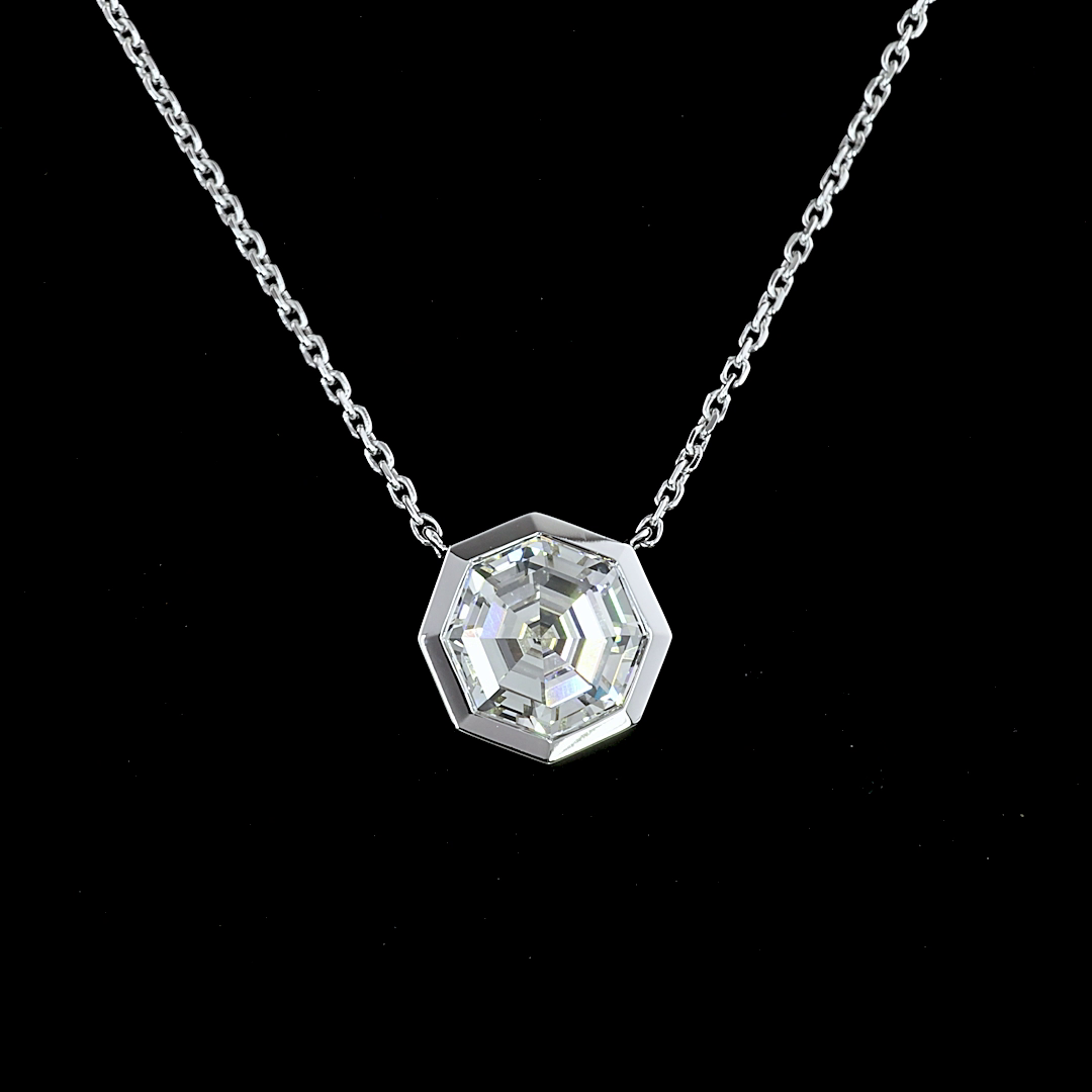2.23 CT Octagon Lab Diamond Solitaire Necklace Pendant 18" 14k White Gold F Color and VS1 Clarity jewelry-spot-usa