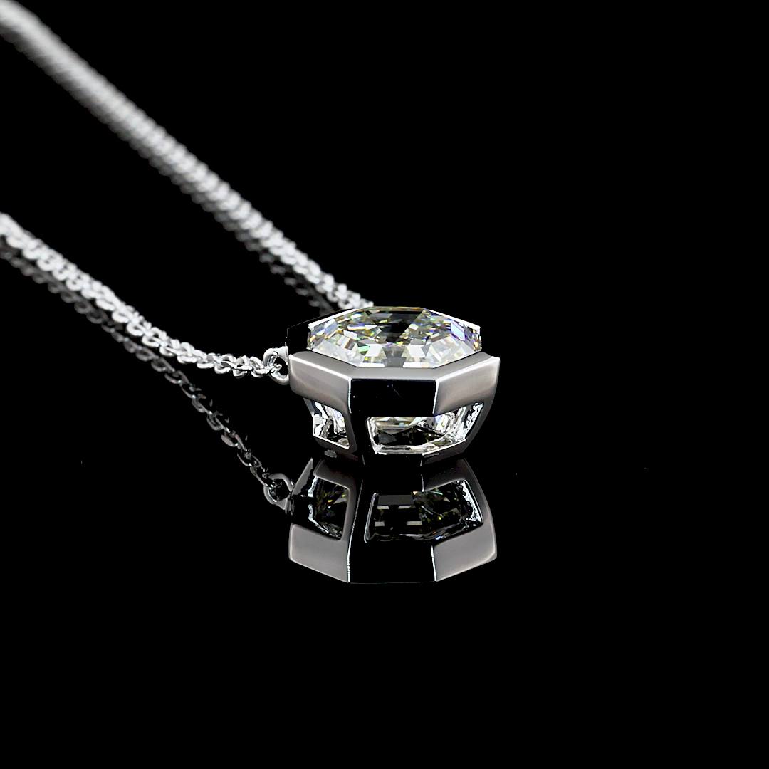 2.23 CT Octagon Lab Diamond Solitaire Necklace Pendant 18" 14k White Gold (F Color and VS1 Clarity)
