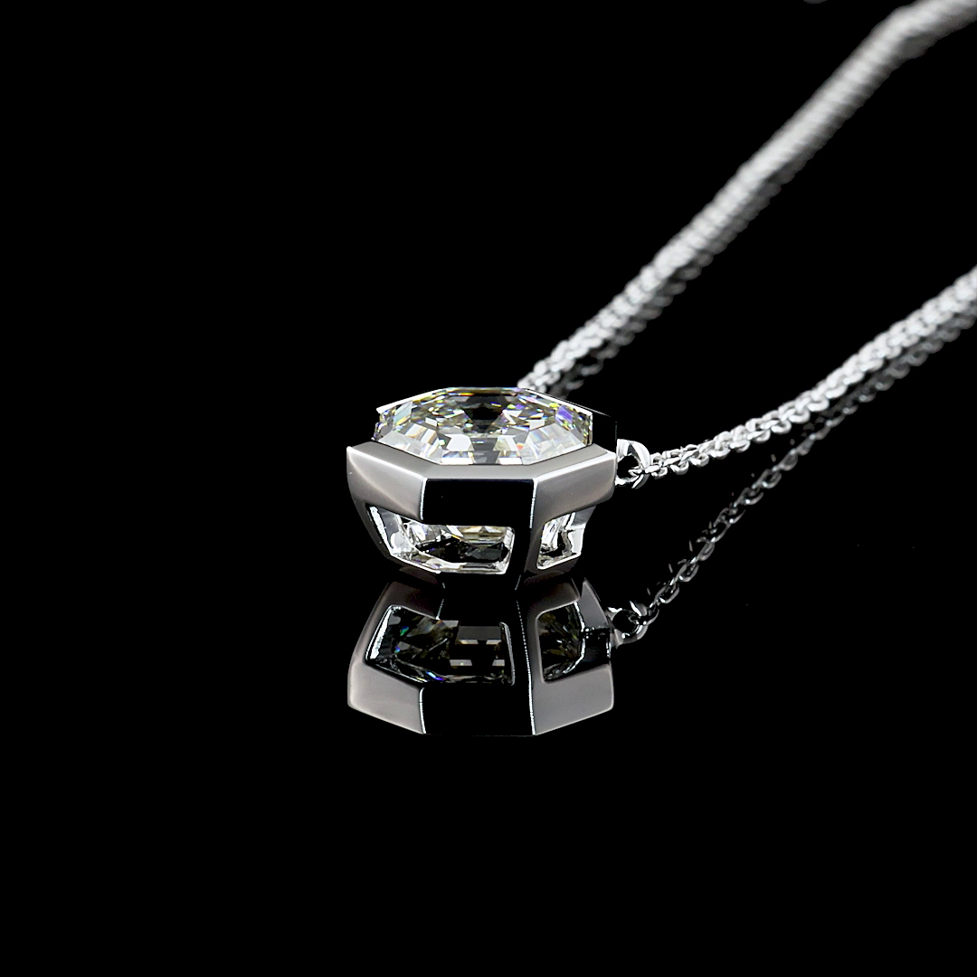 2.23 CT Octagon Lab Diamond Solitaire Necklace Pendant 18" 14k White Gold (F Color and VS1 Clarity)