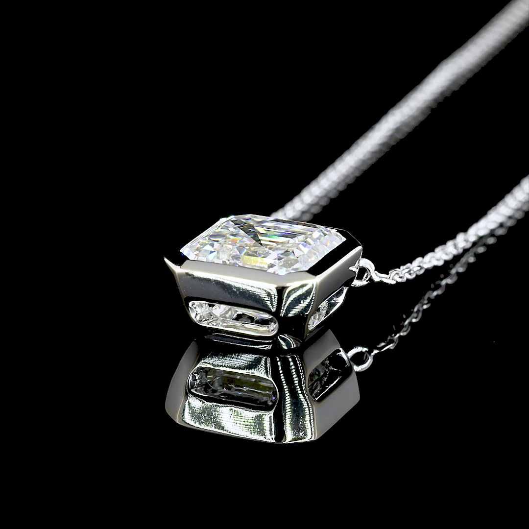 3.06 CT Asscher Lab Grown Diamond Solitaire Necklace Pendant 18" (F Color and VS1 Clarity)