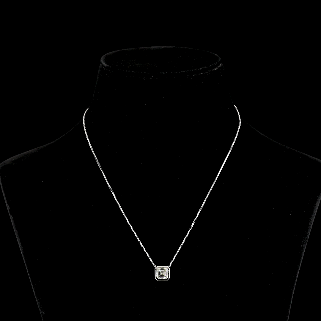 2.26 CT Asscher Lab Diamond Solitaire Necklace Pendant 18" 14k White Gold (H Color and VVS2 Clarity)