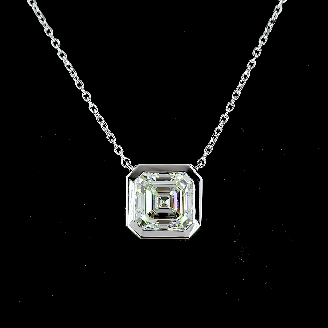 2.26 CT Asscher Lab Diamond Solitaire Necklace Pendant 18" 14k White Gold (H Color and VVS2 Clarity)