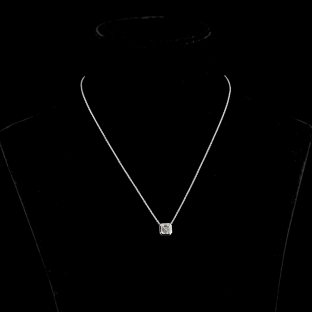 1.31 CT Asscher Lab Diamond Solitaire Necklace Pendant 16.3" 14k White Gold (G Color and VS1/VVS2 Clarity)