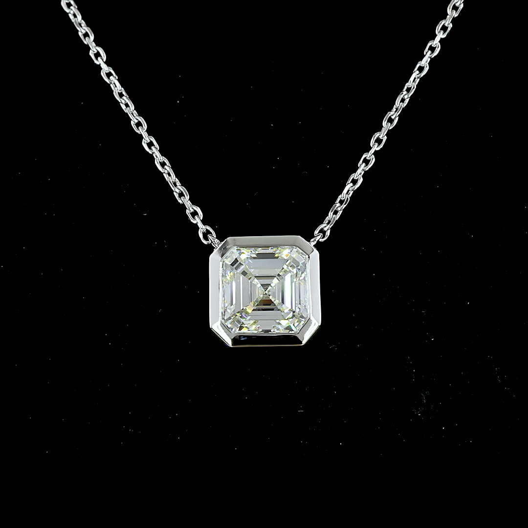 1.31 CT Asscher Lab Diamond Solitaire Necklace Pendant 16.3" 14k White Gold (G Color and VS1/VVS2 Clarity)