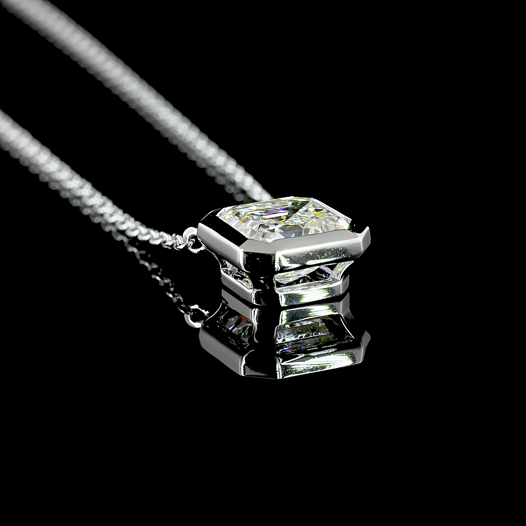 1.31 CT Asscher Lab Diamond Solitaire Necklace Pendant 16.3" 14k White Gold (G Color and VS1/VVS2 Clarity)