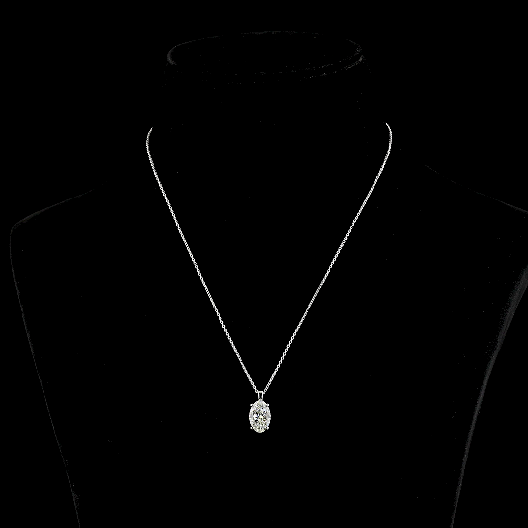 14k White Gold Lab Diamond Oval 2.90 CT Solitaire Pendant 18" G VVS1