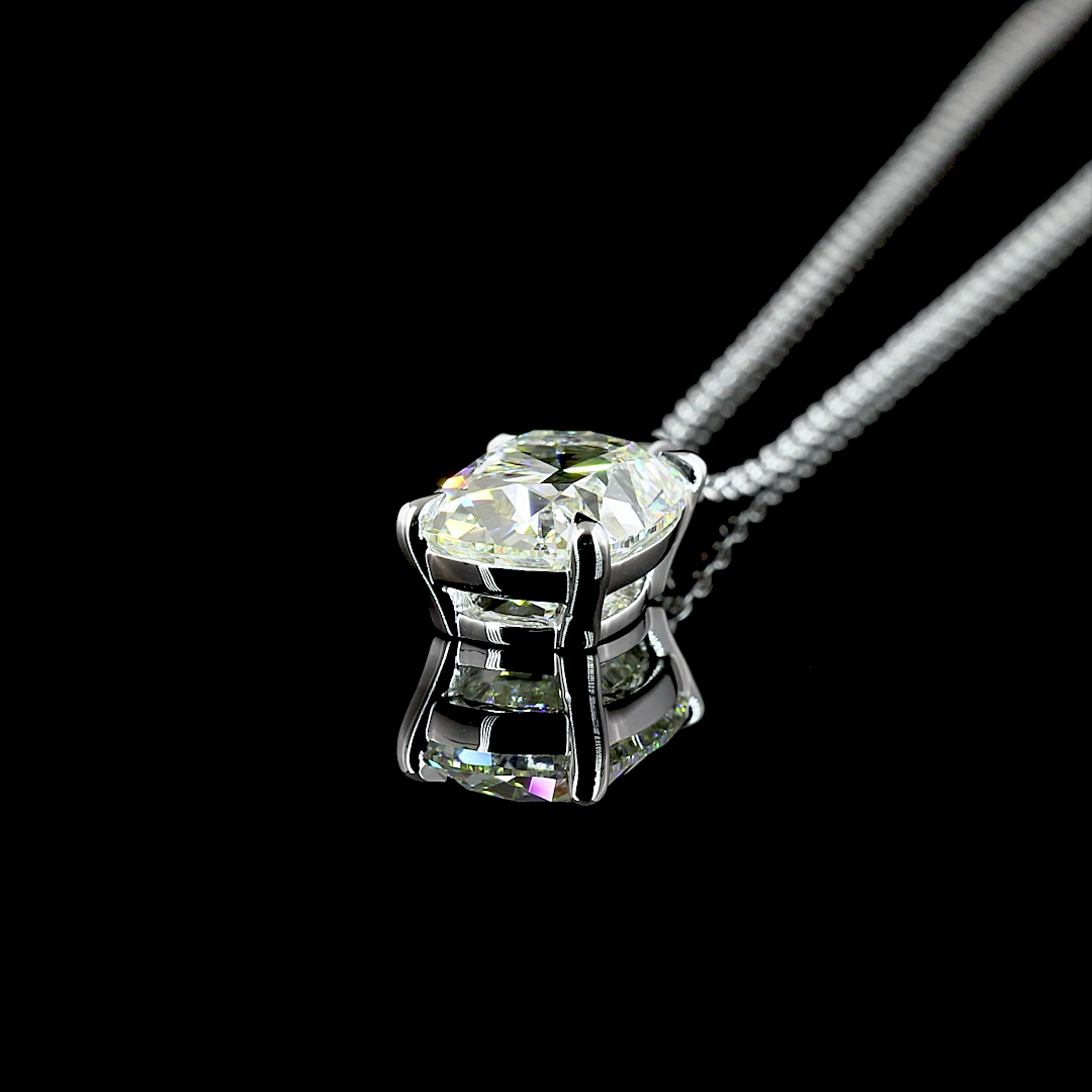 2.57 CT Antique Cushion Lab Grown Diamond Solitaire Necklace Pendant 20" (H Color and VS1 Clarity)