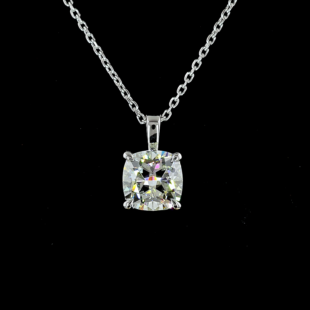 1.54 CT Square Cushion Brilliant Lab Diamond Solitaire Necklace Pendant 18" 14k White Gold G Color and VS2 Clarity jewelry-spot-usa