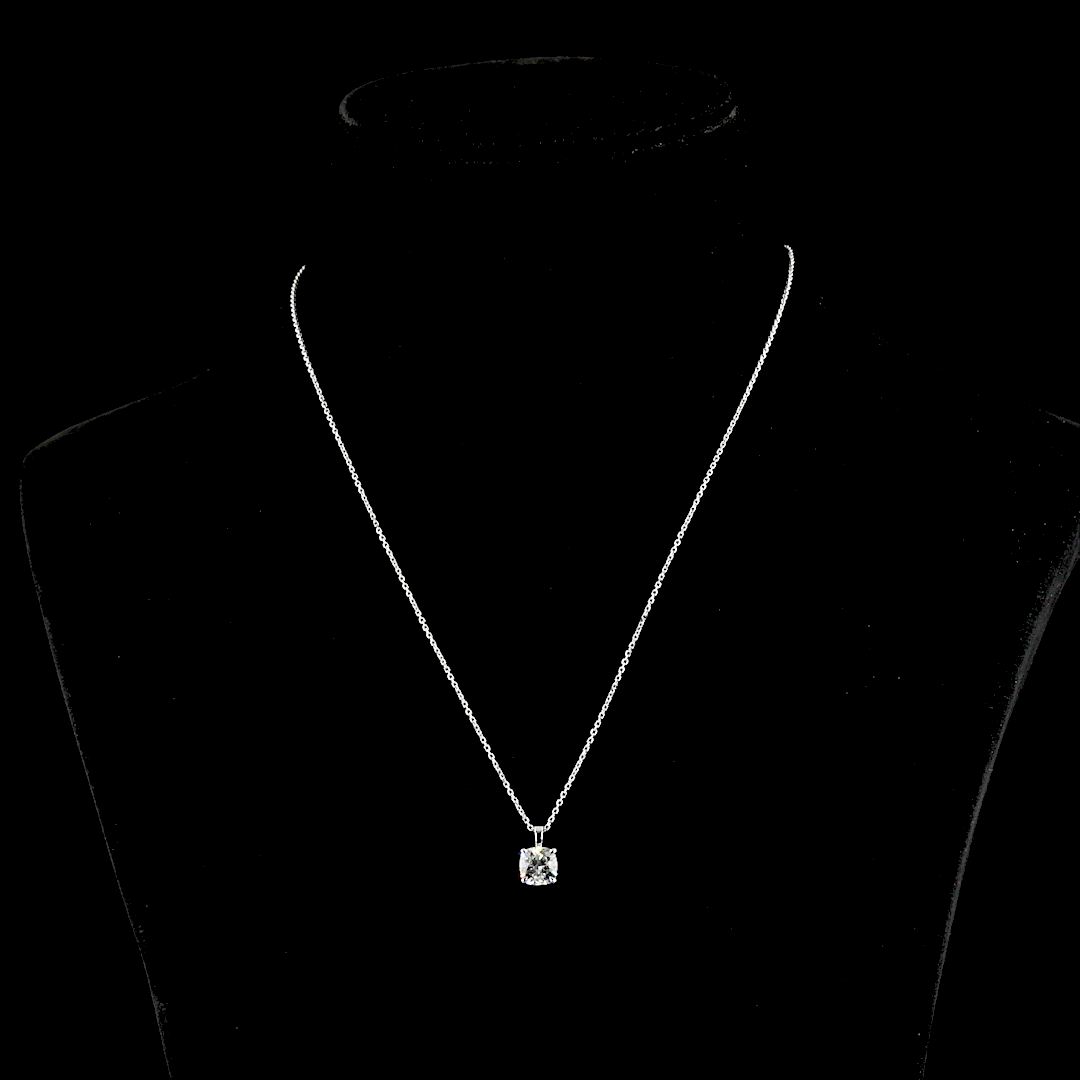 1.51 CT Square Cushion Brilliant Lab Diamond Solitaire Necklace Pendant 18" 14k White Gold G Color and VVS2 Clarity jewelry-spot-usa