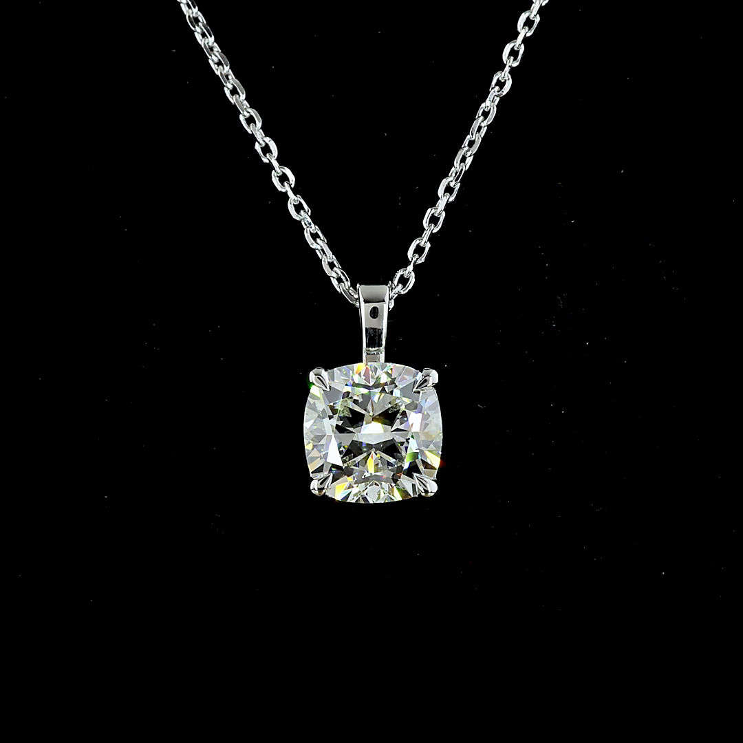 1.51 CT Square Cushion Brilliant Lab Diamond Solitaire Necklace Pendant 18" 14k White Gold G Color and VVS2 Clarity jewelry-spot-usa