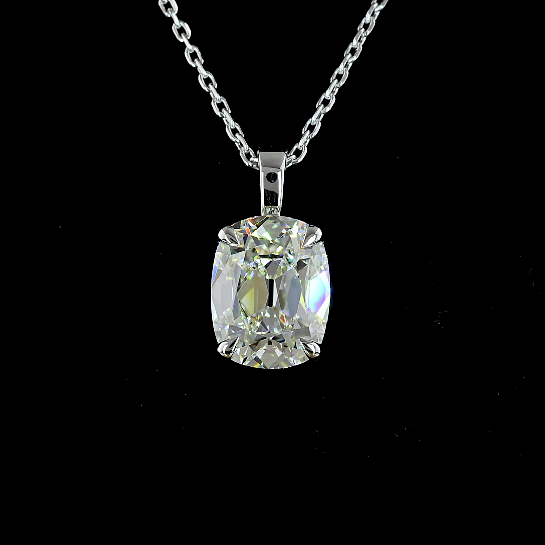 2.19 CT Antique Cushion Lab Diamond Solitaire Necklace Pendant 18" 14k White Gold G Color and VS1/VVS2 Clarity jewelry-spot-usa