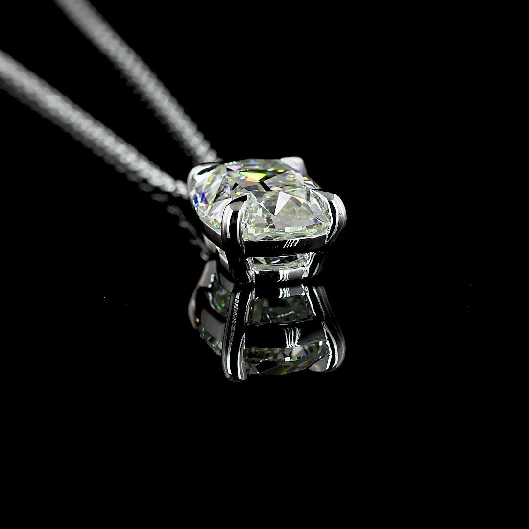 2.19 CT Antique Cushion Lab Diamond Solitaire Necklace Pendant 18" 14k White Gold G Color and VS1/VVS2 Clarity jewelry-spot-usa