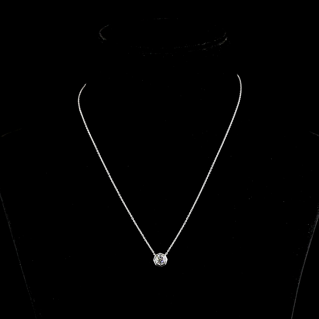 1.50 CT Octagon Lab Diamond Solitaire Necklace Pendant 18" 14k White Gold (G Color and VVS2 Clarity)