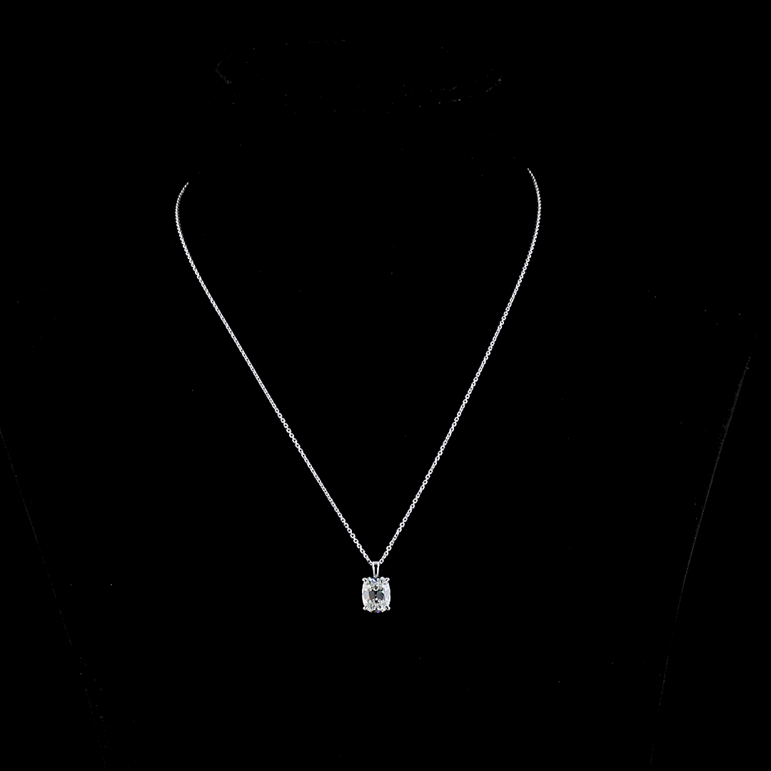 2.33 CT Antique Cushion Lab Diamond Solitaire Necklace Pendant 18" 14k White Gold (G Color and VS1 Clarity)