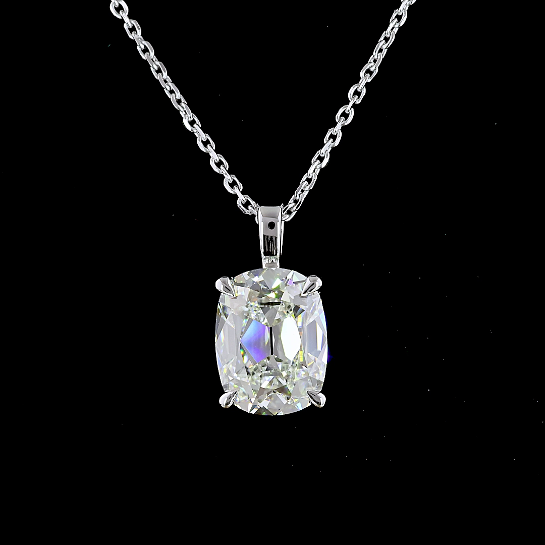 2.33 CT Antique Cushion Lab Diamond Solitaire Necklace Pendant 18" 14k White Gold (G Color and VS1 Clarity)