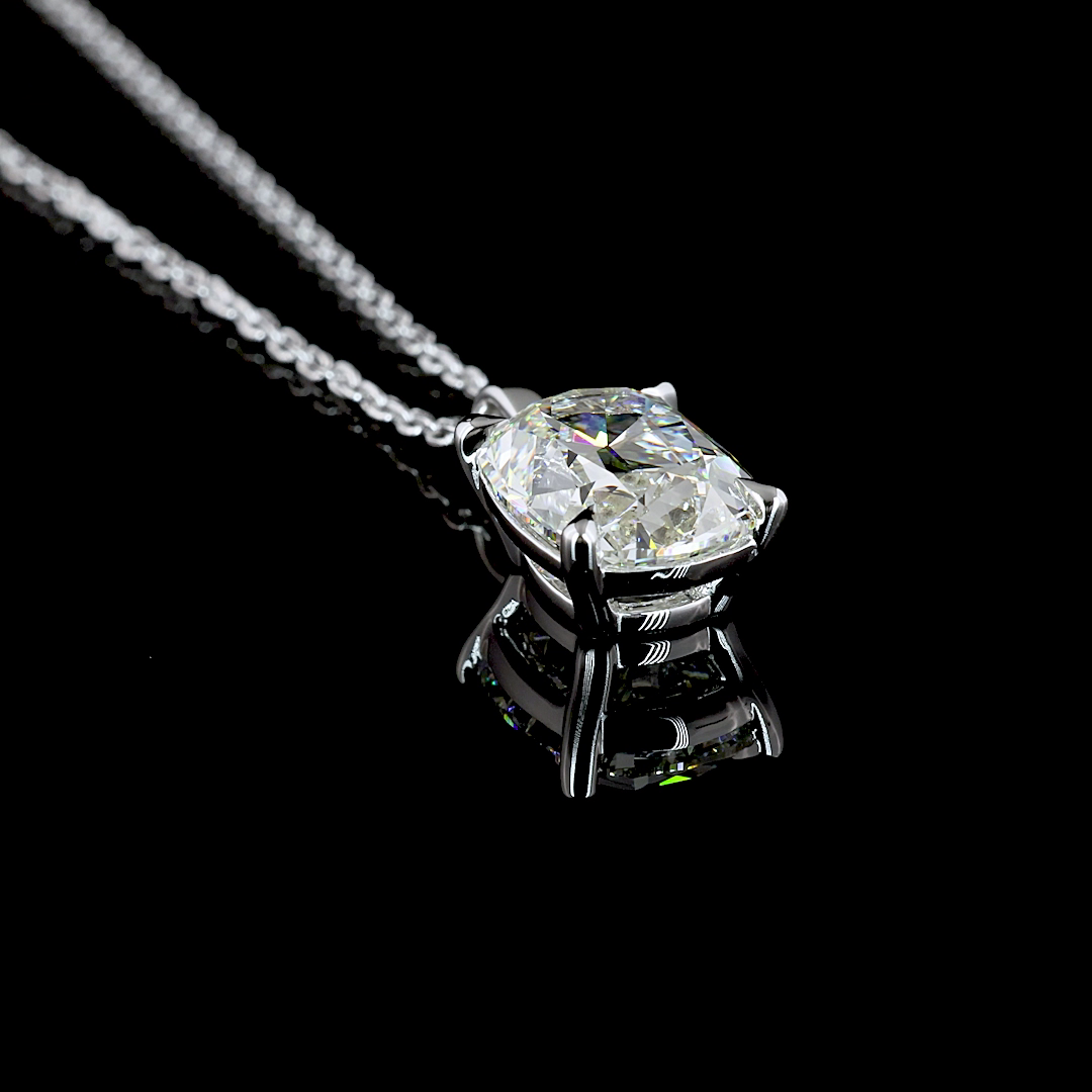 2.33 CT Antique Cushion Lab Diamond Solitaire Necklace Pendant 18" 14k White Gold (G Color and VS1 Clarity)