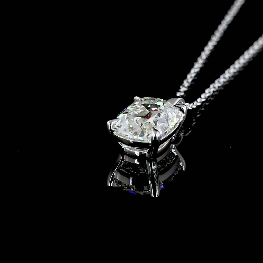 2.33 CT Antique Cushion Lab Diamond Solitaire Necklace Pendant 18" 14k White Gold (G Color and VS1 Clarity)