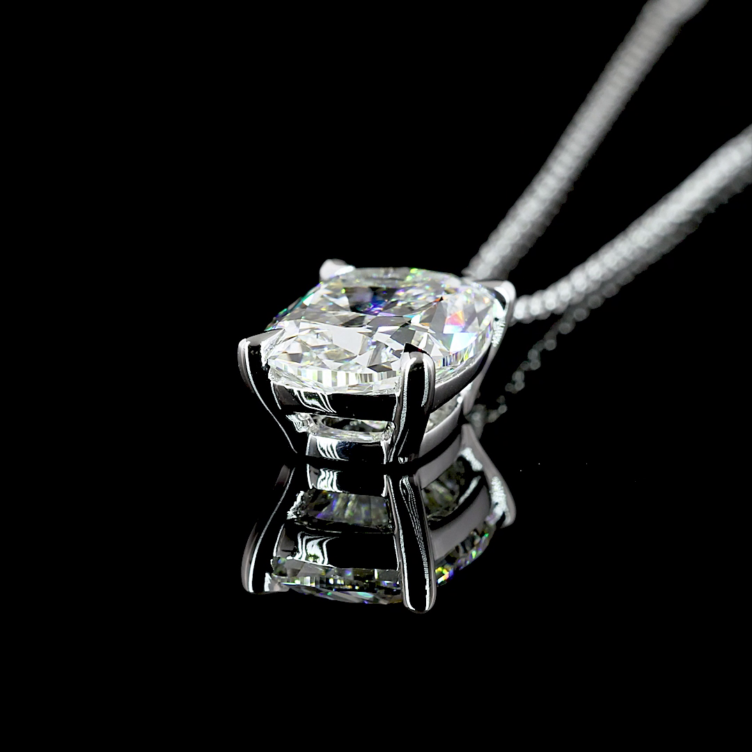 3.02 CT Cushion Brilliant Lab Grown Diamond Solitaire Necklace Pendant 20" (F Color and VS2 Clarity)