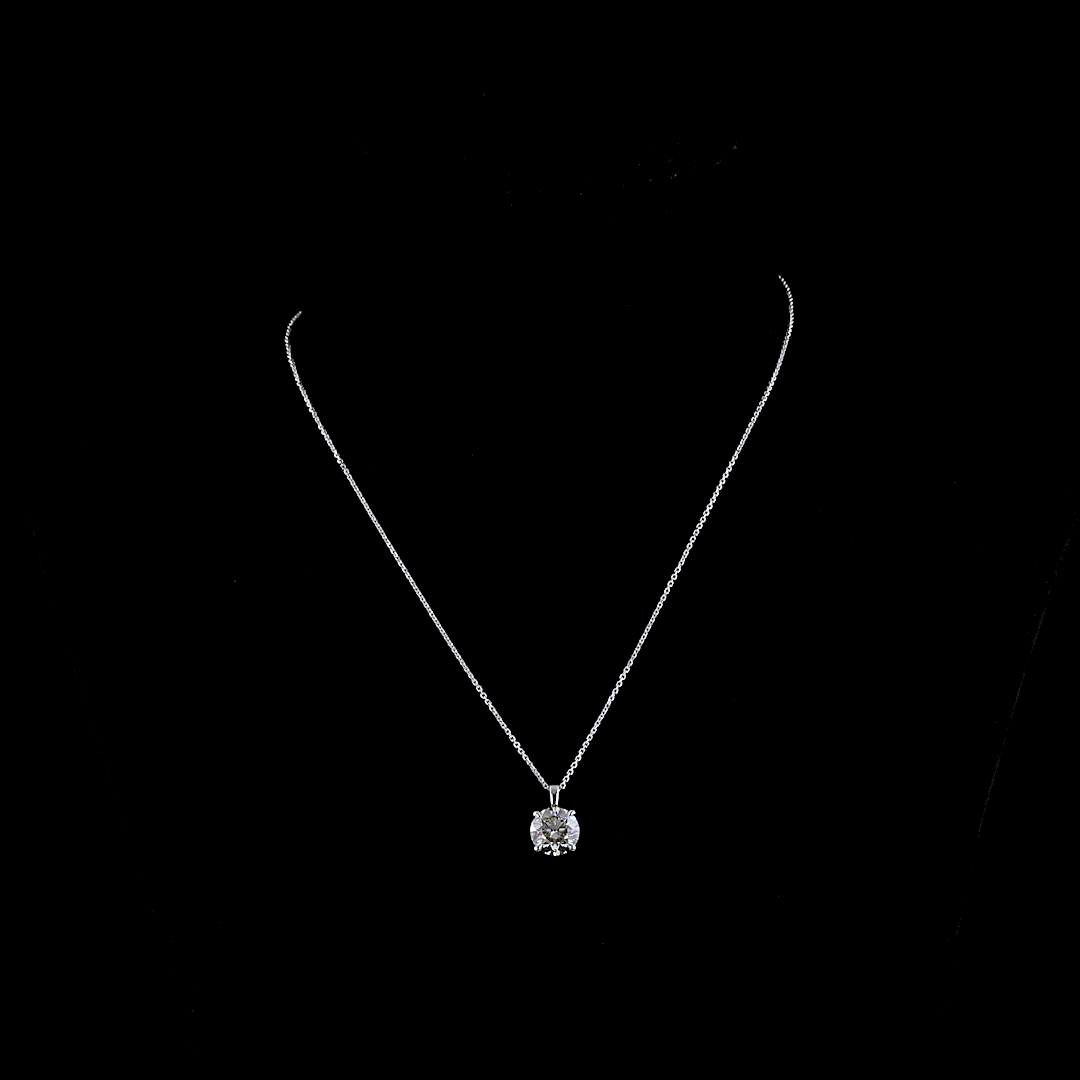 14k White Gold Lab Diamond Round 3.01 CT Solitaire Pendant 18" VS2
