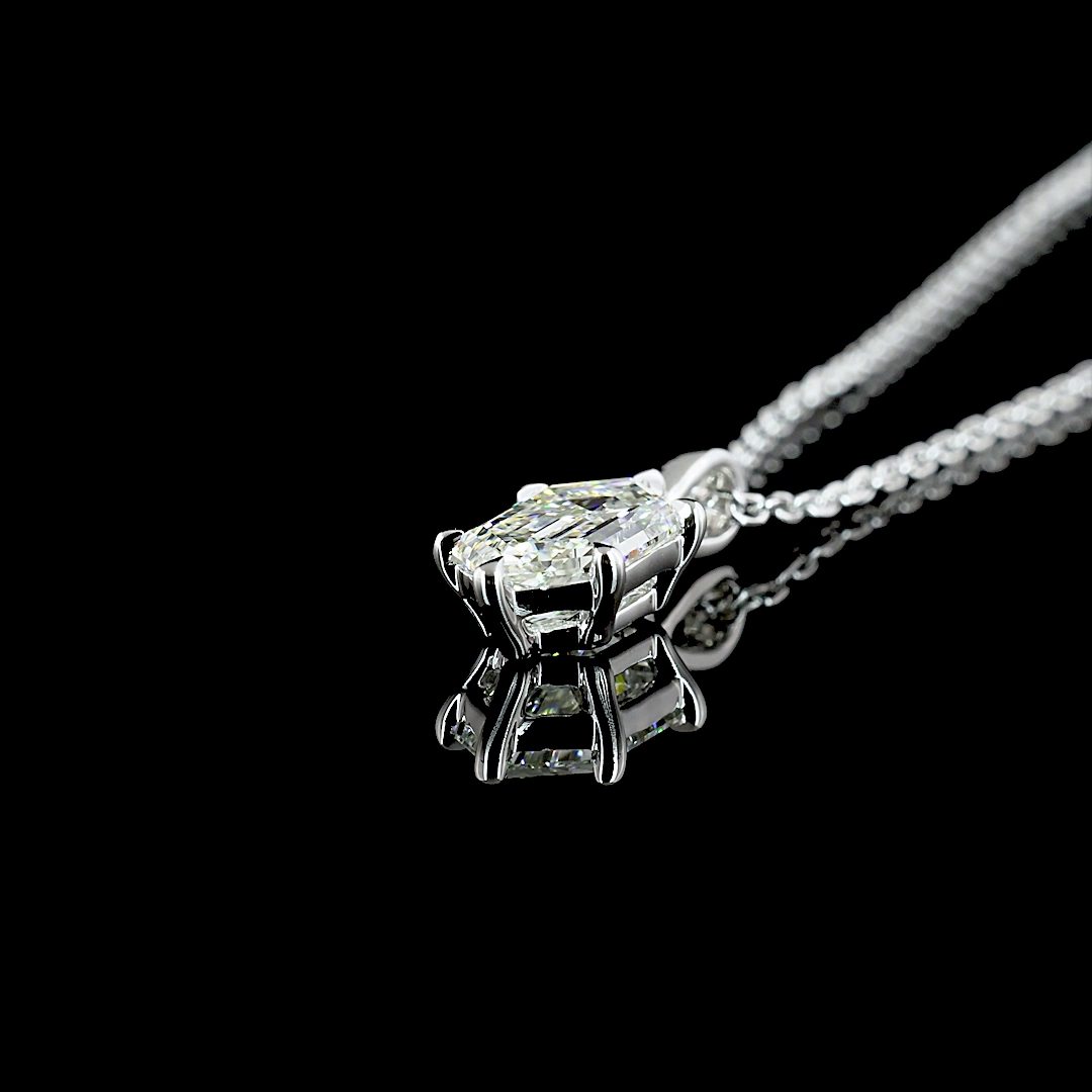 1.06 CT Step Marquise Lab Diamond Solitaire Necklace Pendant 18" 14k White Gold (G Color and VVS2 Clarity)
