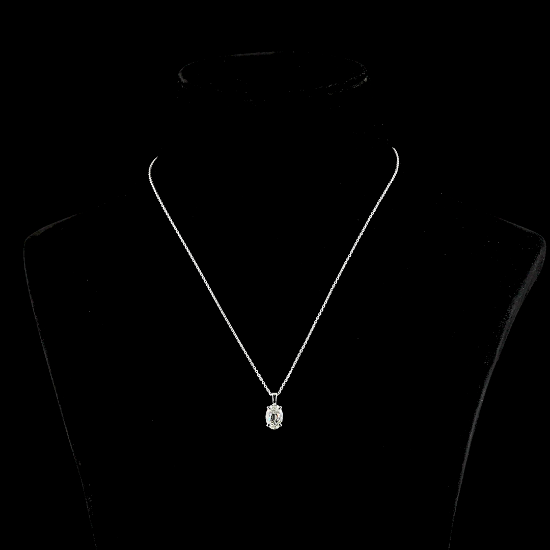 1.83 CT Antique Oval Lab Diamond Solitaire Necklace Pendant 18" 14k White Gold G Color and VS1 Clarity jewelry-spot-usa