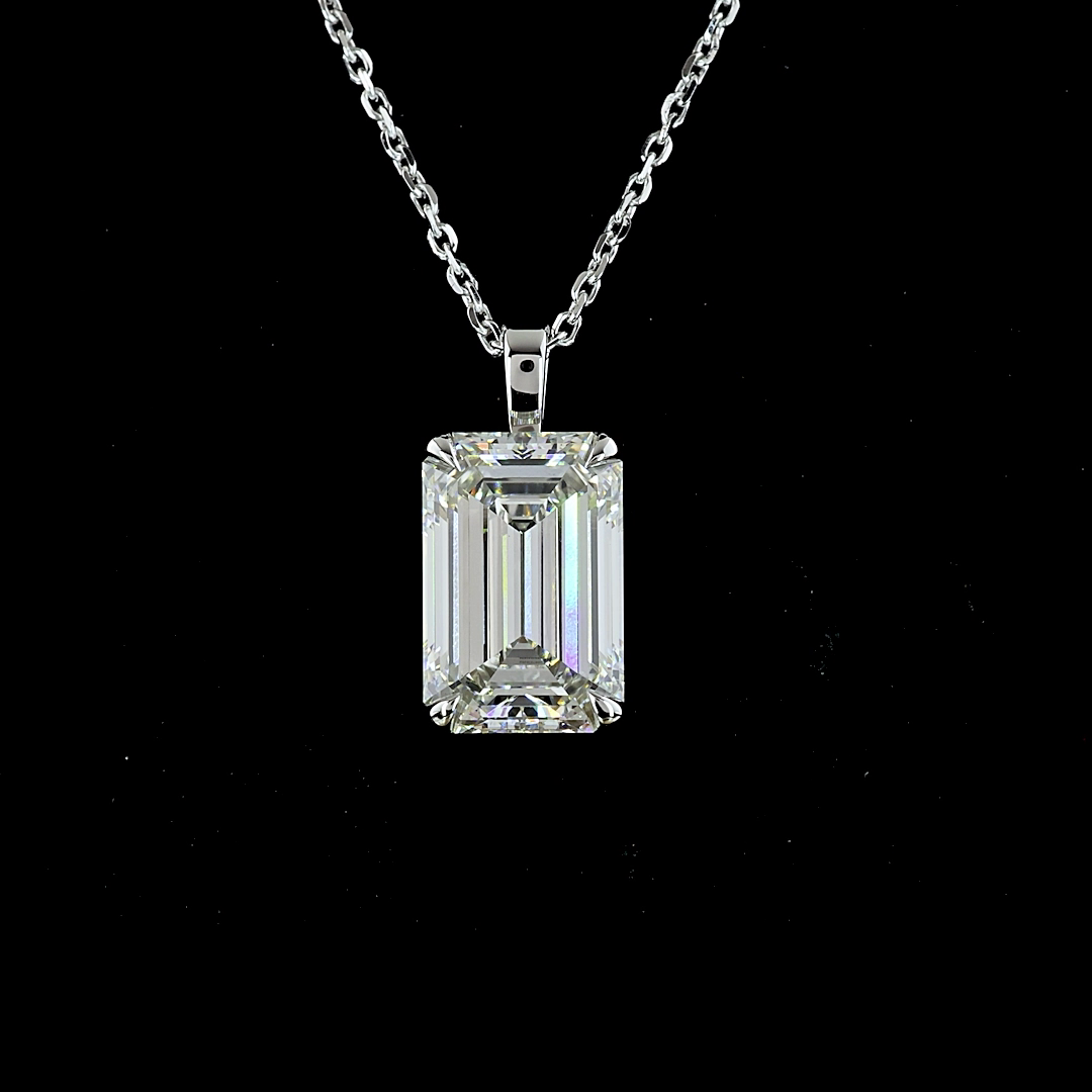 3.52 CT Emerald Lab Diamond Solitaire Necklace Pendant 18" 14k White Gold G Color and VS1 Clarity jewelry-spot-usa
