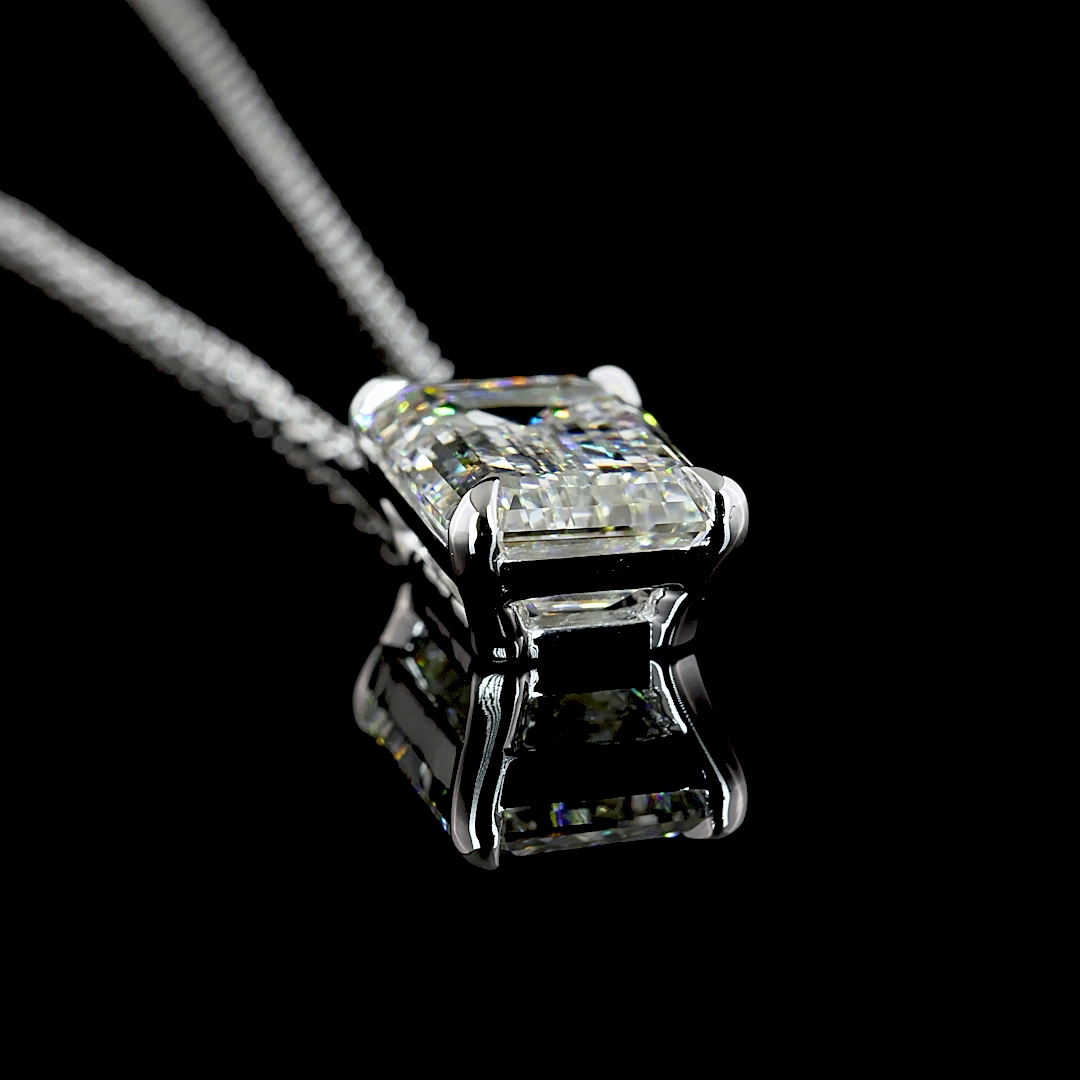 3.52 CT Emerald Lab Diamond Solitaire Necklace Pendant 18" 14k White Gold G Color and VS1 Clarity jewelry-spot-usa