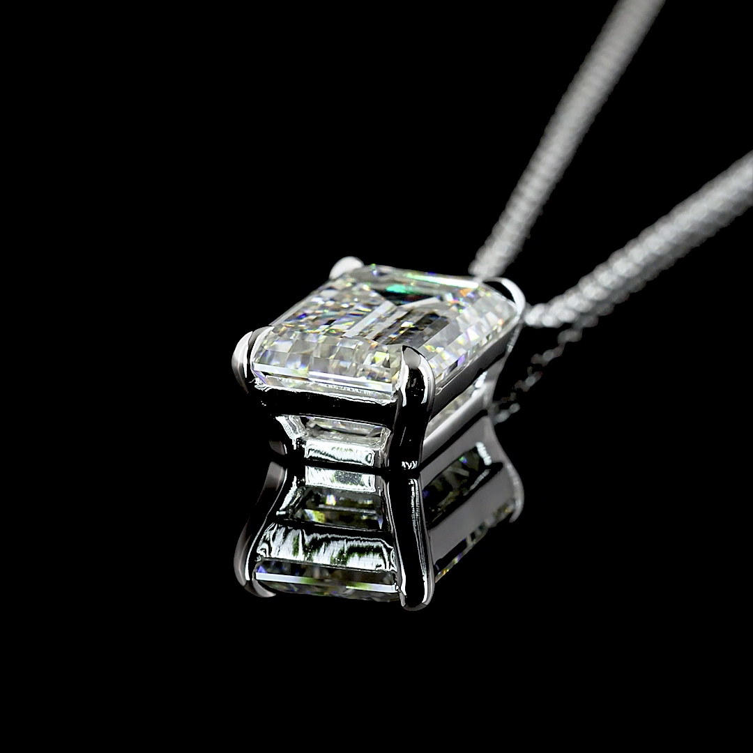 3.52 CT Emerald Lab Diamond Solitaire Necklace Pendant 18" 14k White Gold G Color and VS1 Clarity jewelry-spot-usa