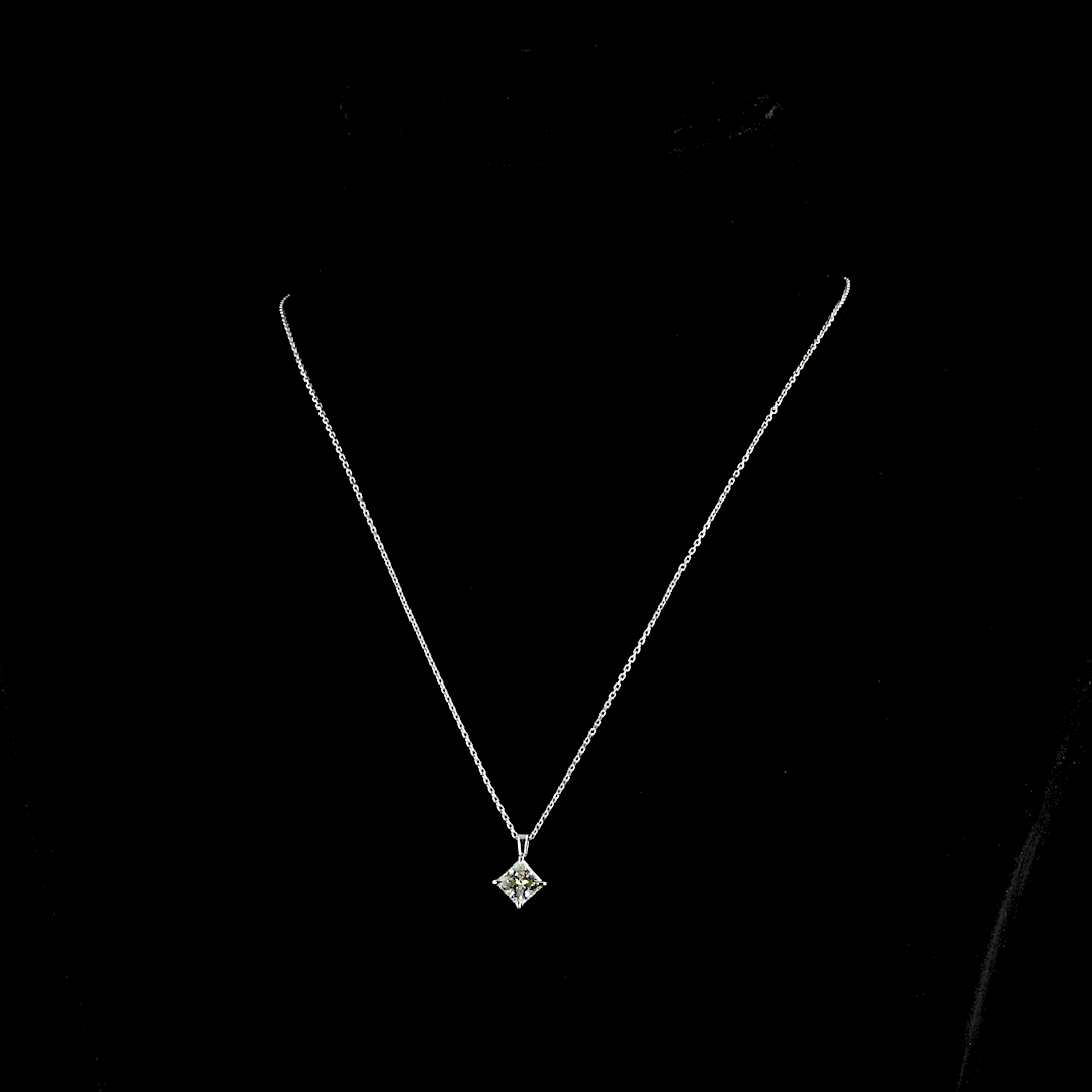 1.31 CT Princess Lab Diamond Solitaire Necklace Pendant 18" 14k White Gold (E Color)