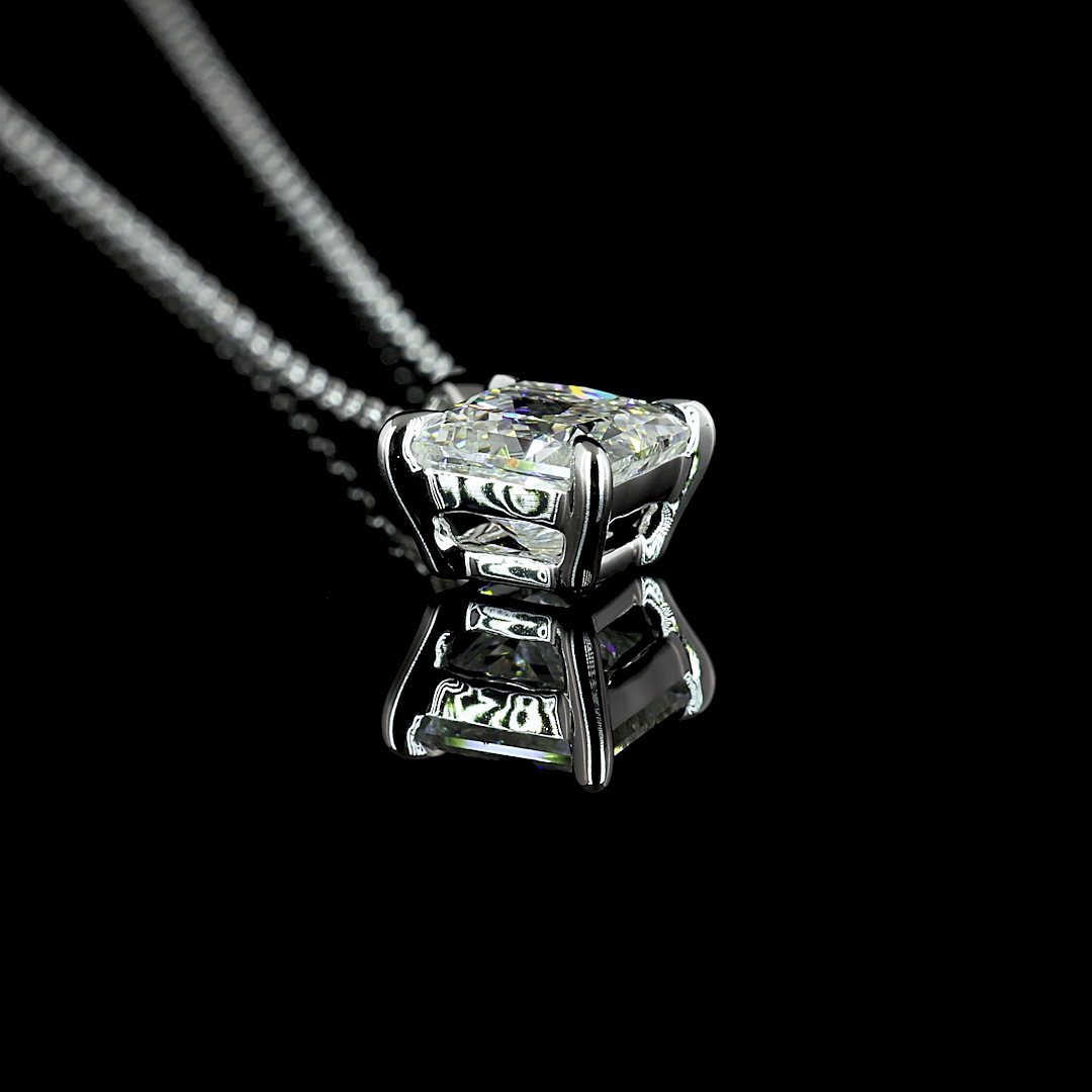 1.31 CT Princess Lab Diamond Solitaire Necklace Pendant 18" 14k White Gold (E Color)