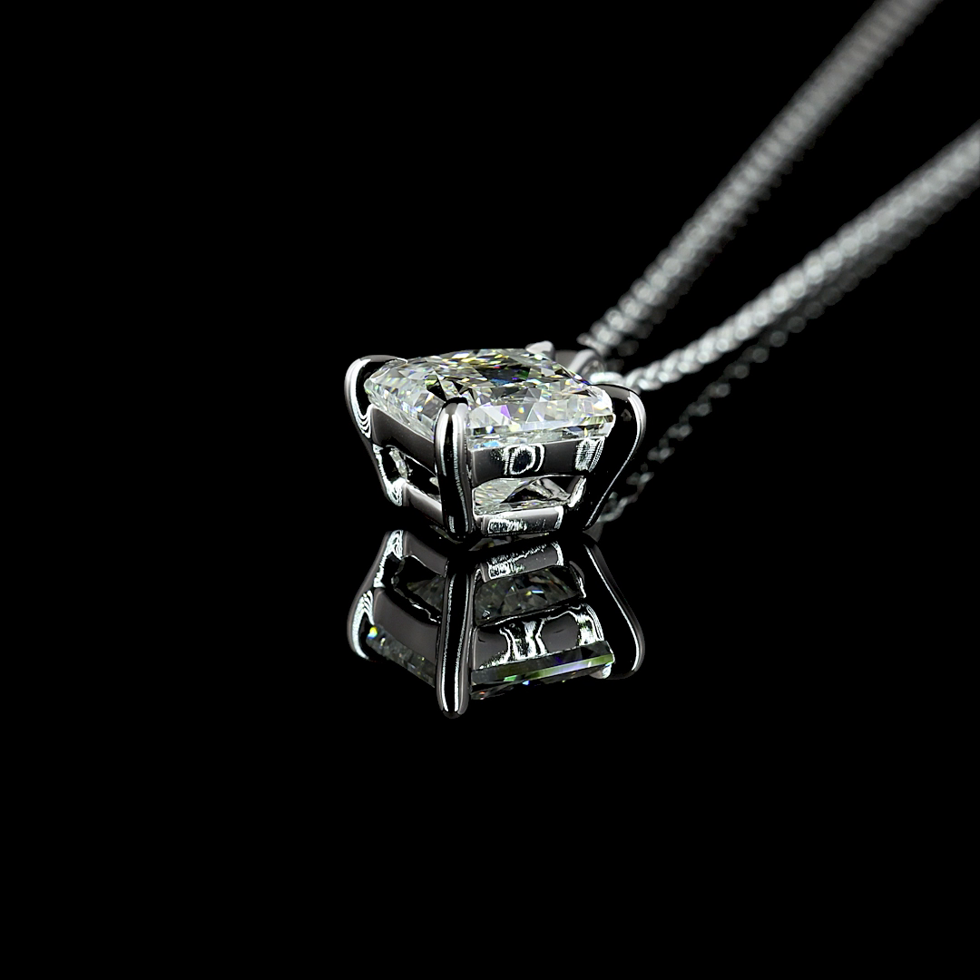 1.31 CT Princess Lab Diamond Solitaire Necklace Pendant 18" 14k White Gold (E Color)
