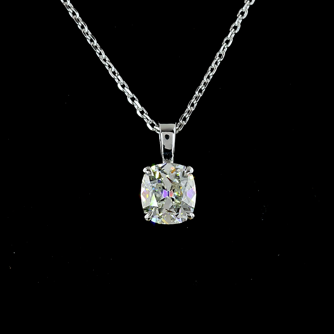 1.01 CT Antique Cushion Lab Diamond Solitaire Necklace Pendant 18" 14k White Gold G Color jewelry-spot-usa