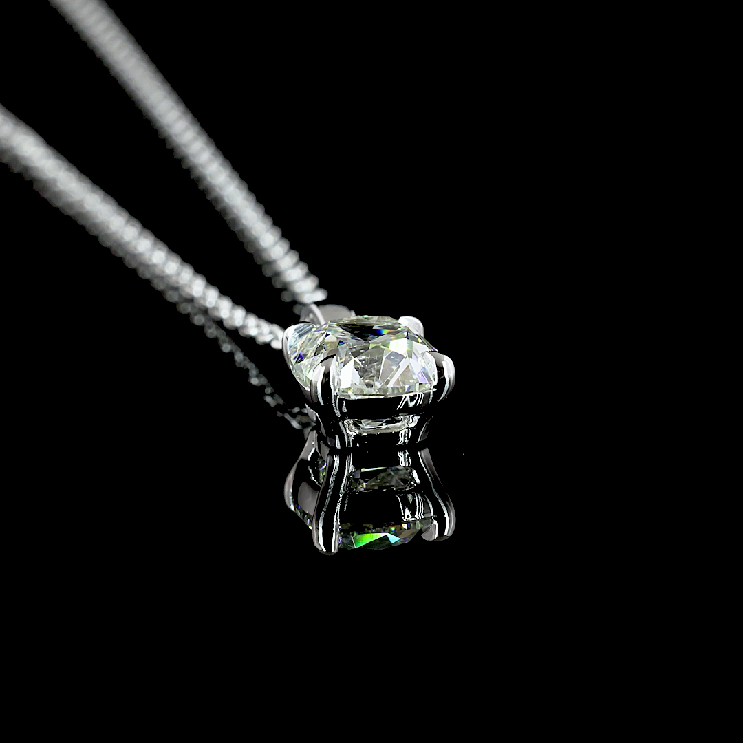 1.01 CT Antique Cushion Lab Diamond Solitaire Necklace Pendant 18" 14k White Gold (G Color)