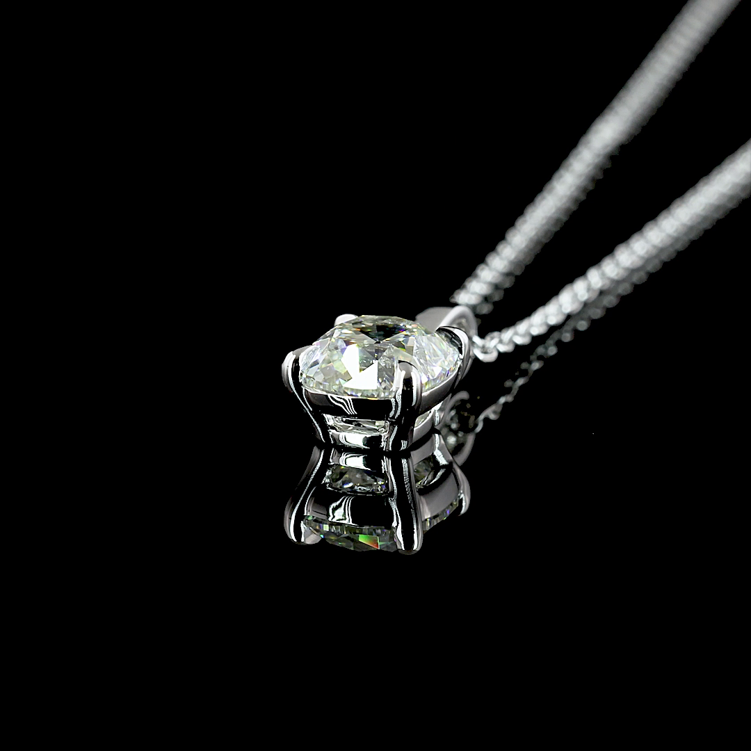 1.01 CT Antique Cushion Lab Diamond Solitaire Necklace Pendant 18" 14k White Gold (G Color)
