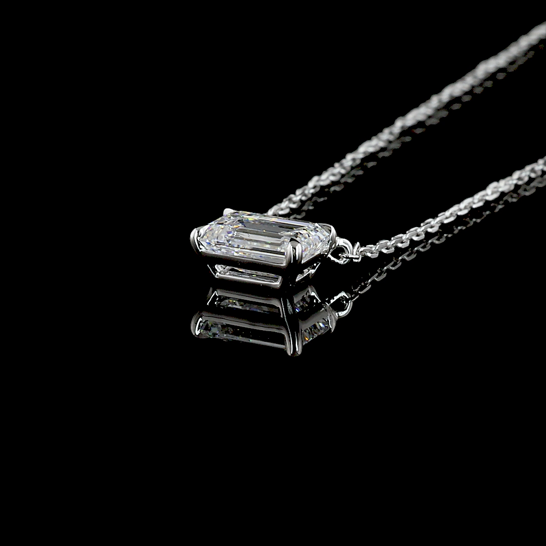 1.00 CT Emerald Lab Diamond Solitaire Necklace Pendant 18" 14k White Gold F/D Color and VVS1/VS1/VVS2 Clarity jewelry-spot-usa