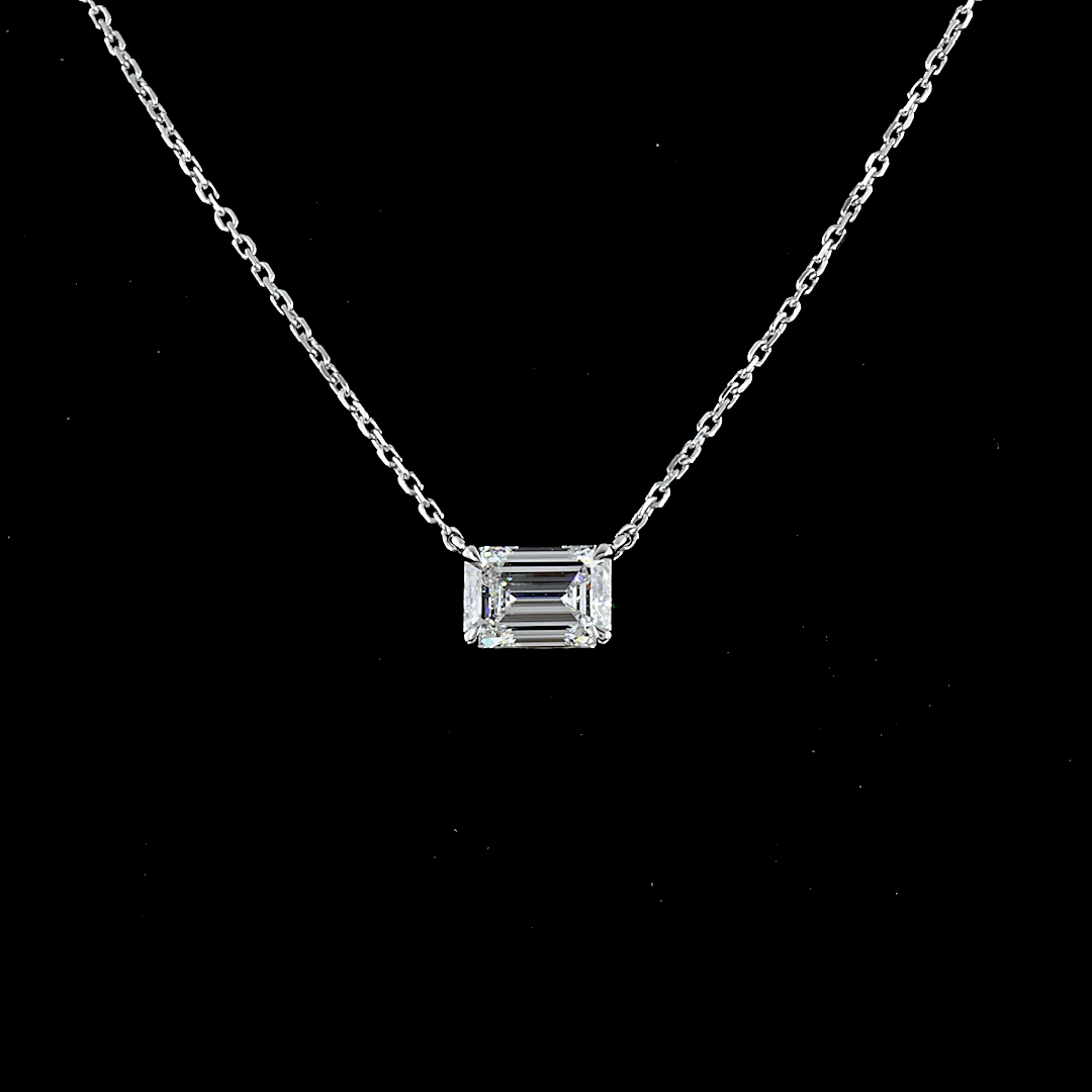 1.02 CT Emerald Lab Diamond Solitaire Necklace Pendant 18" (D Color and VVS2 Clarity)