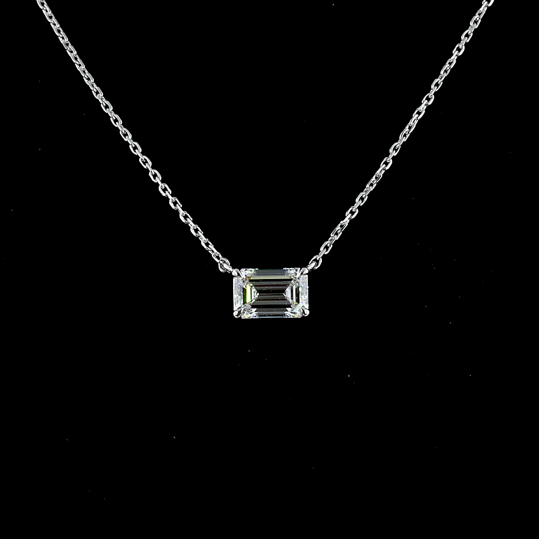 1.02 CT Emerald Lab Diamond Solitaire Necklace Pendant 18" (D Color and VVS1 Clarity)