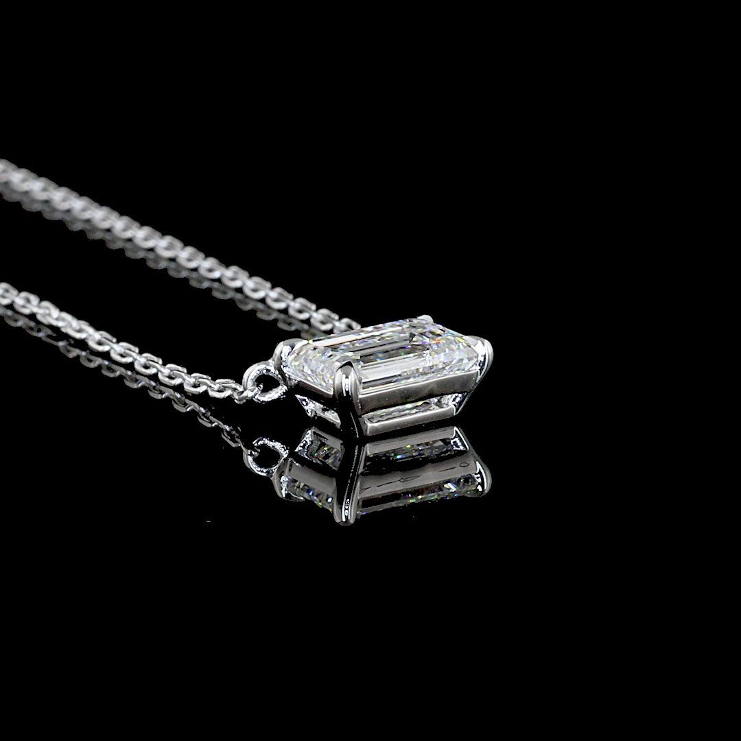 1.02 CT Emerald Lab Diamond Solitaire Necklace Pendant 18" (D Color and VVS1 Clarity)