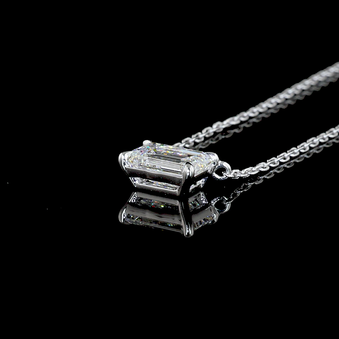 1.02 CT Emerald Lab Diamond Solitaire Necklace Pendant 18" (D Color and VVS1 Clarity)