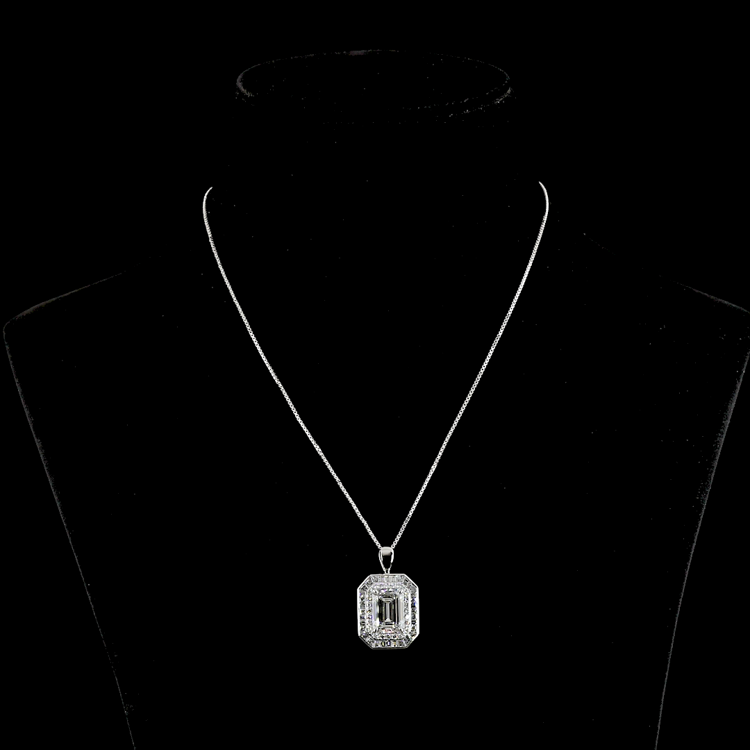 6.57 CTTW MIX Lab Diamond Double Halo Necklace Pendant 18" 9k White Gold - 14k White Gold (F Color and VS1 Clarity)