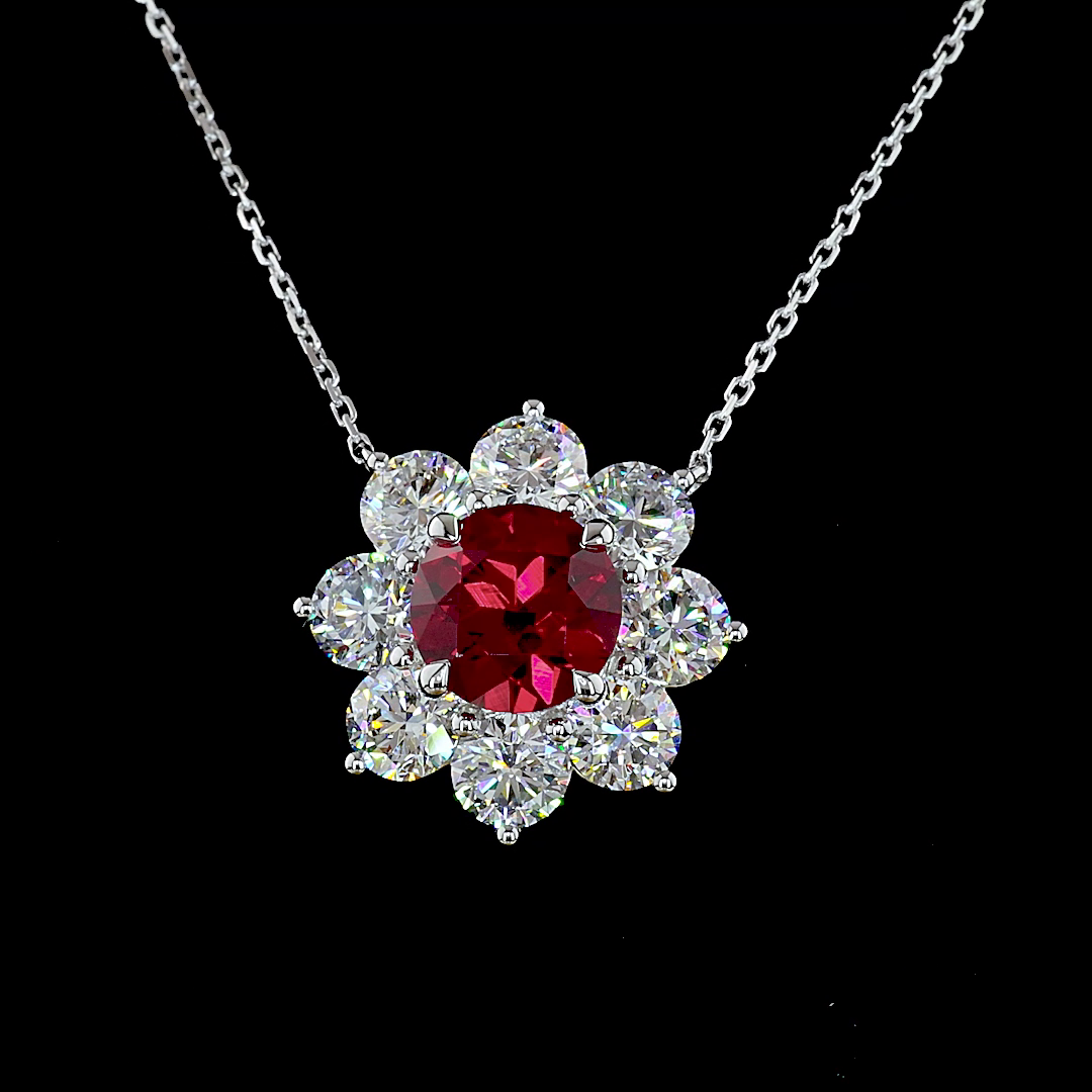 2.90 CTTW Round Lab Diamond Special Necklace Pendant (Rubby Color and VS2 Clarity)