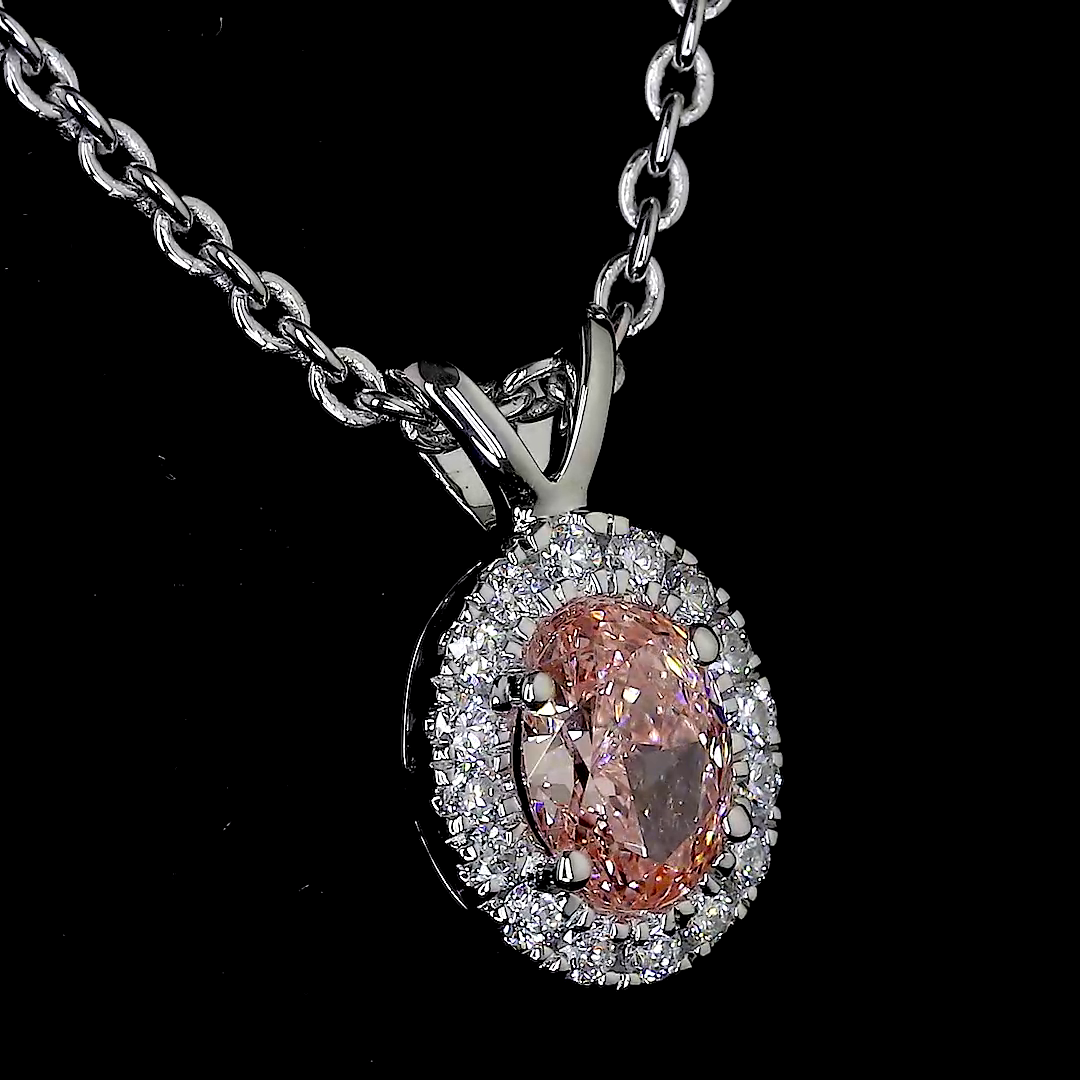 0.44 CTTW Oval Lab Diamond Halo Necklace Pendant (VS2 Clarity)