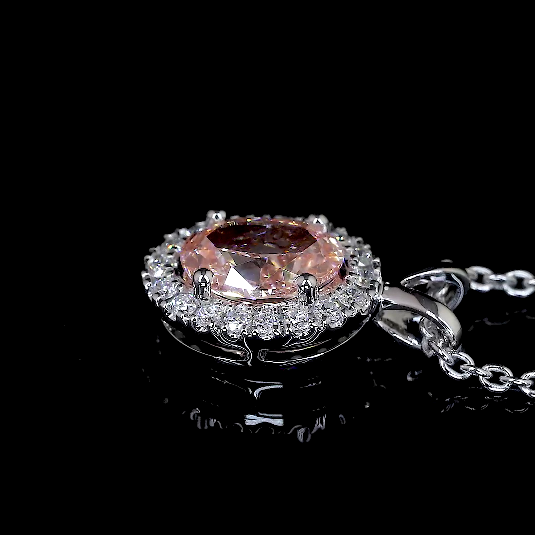 0.81 CTTW Oval Lab Grown Diamond Halo Necklace Pendant (VS1 Clarity)