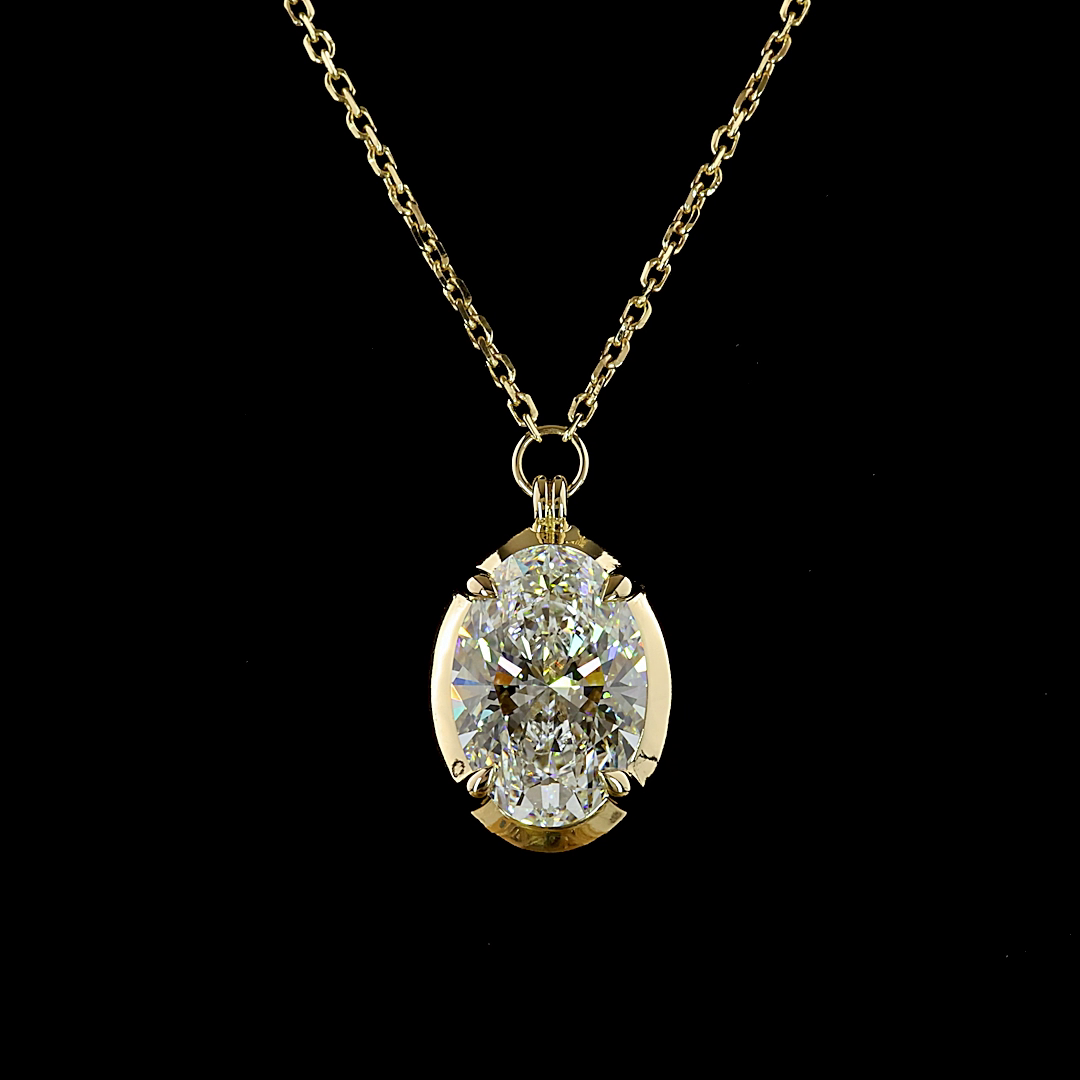 3.07 CT Oval Lab Diamond Solitaire Necklace Pendant (F Color and VS1 Clarity)