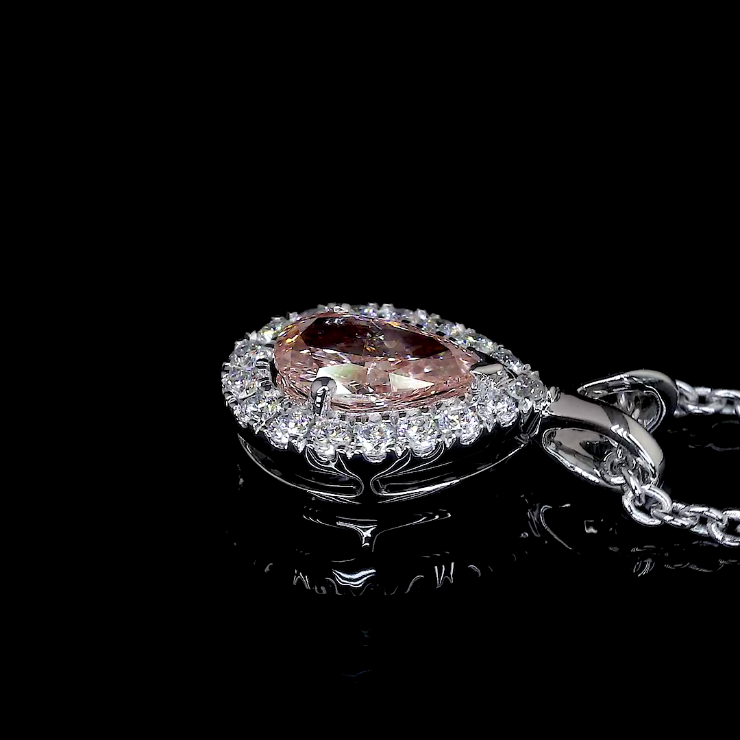 0.44 CTTW Pear Lab Grown Diamond Halo Necklace Pendant (SI1 Clarity)