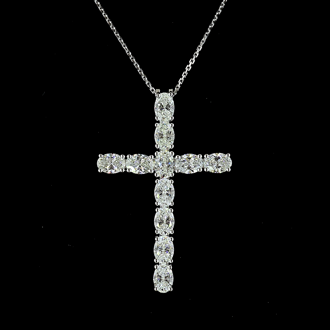 4.13 CTTW Oval Lab Diamond Cross Necklace Pendant (H Color and SI Clarity)