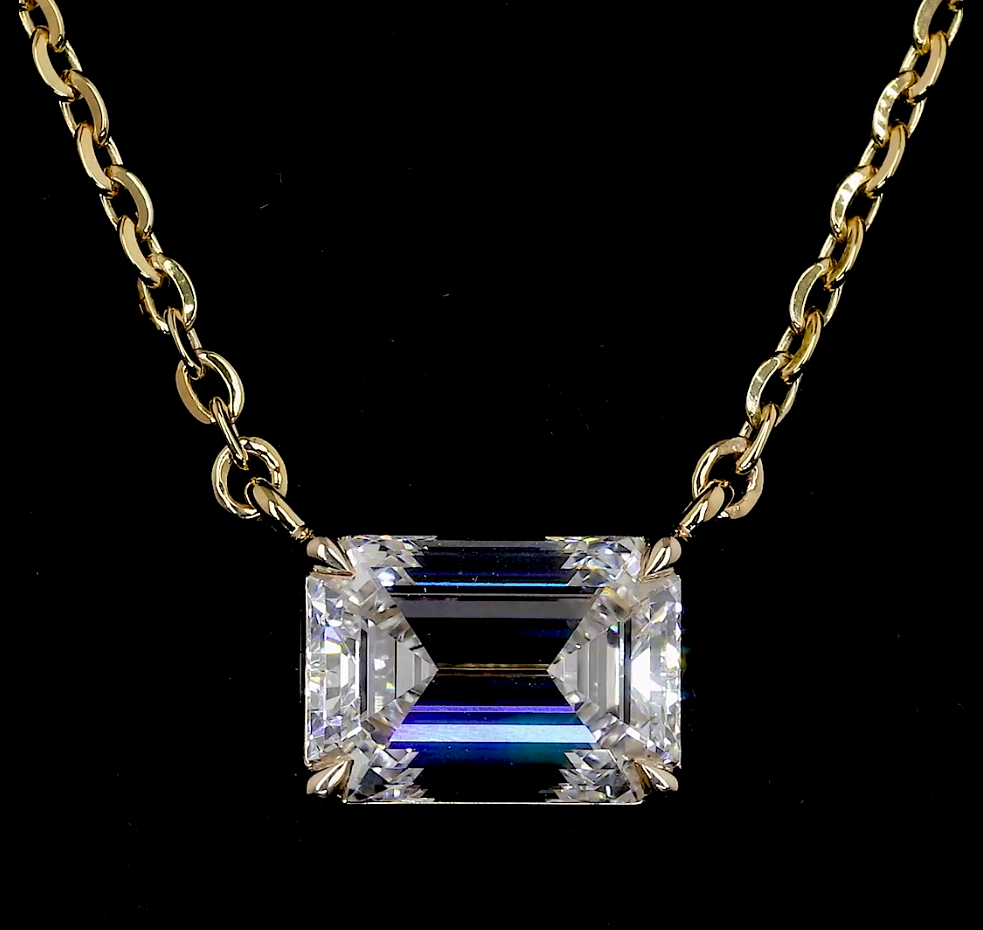 1.04 CT Emerald Lab Diamond Solitaire Necklace Pendant 18" 14k Yellow Gold E Color and VS1 Clarity jewelry-spot-usa