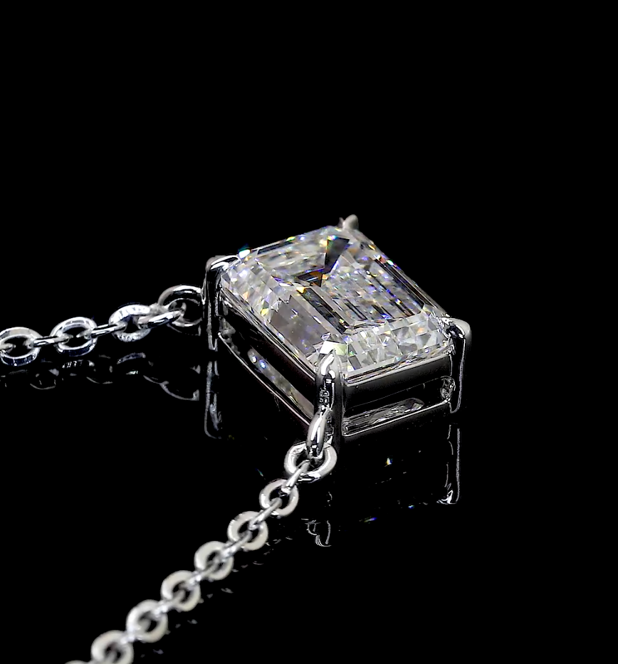 2.00 CT Emerald Lab Diamond Solitaire Necklace Pendant 18" 14k White Gold (F/G/E/D Color and VS1/VS2/VVS2 Clarity)