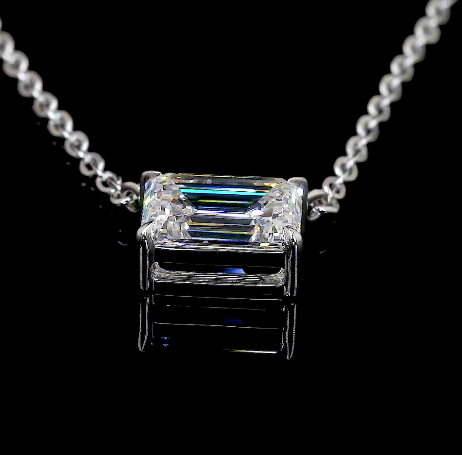 2.00 CT Emerald Lab Diamond Solitaire Necklace Pendant 18" 14k White Gold (F/G/E/D Color and VS1/VS2/VVS2 Clarity)